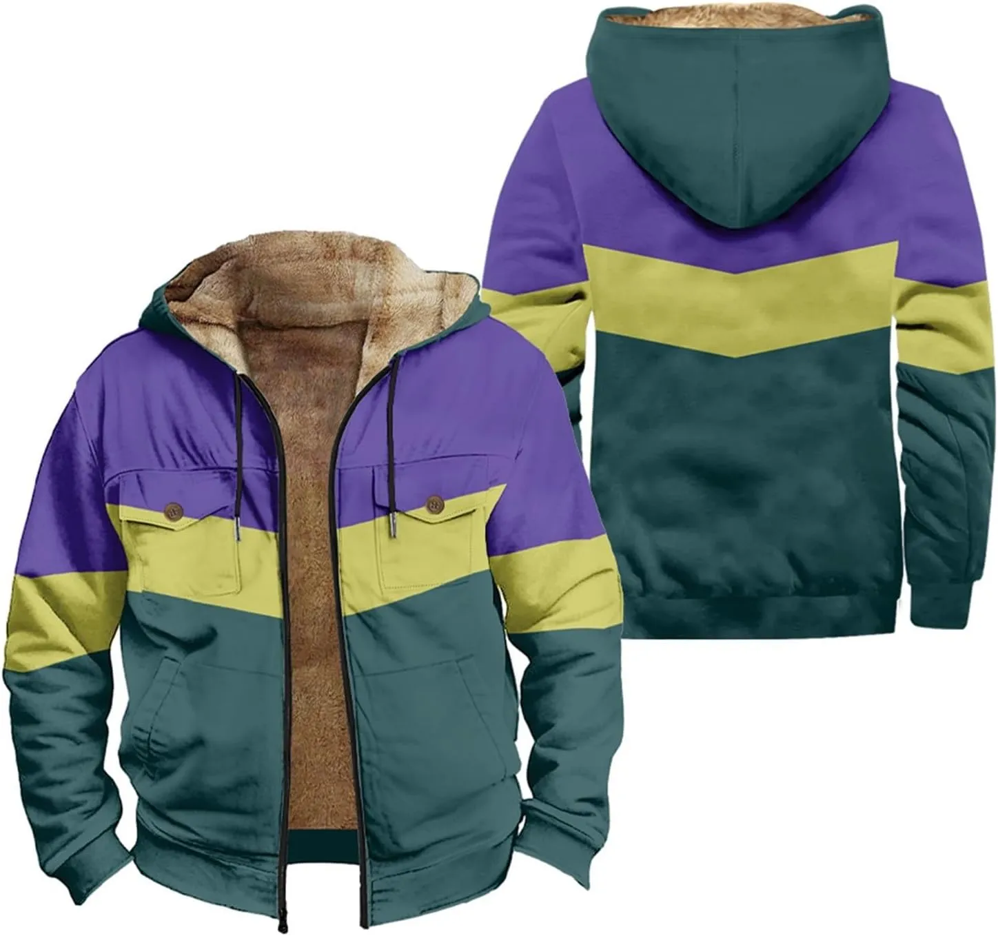 Men's Fleece Sweatshirts Jackets Plush Warm Fuzzy Winter Hoodies Workout Loose Fit Outdoor Thermal Cargo Sherpa Coats