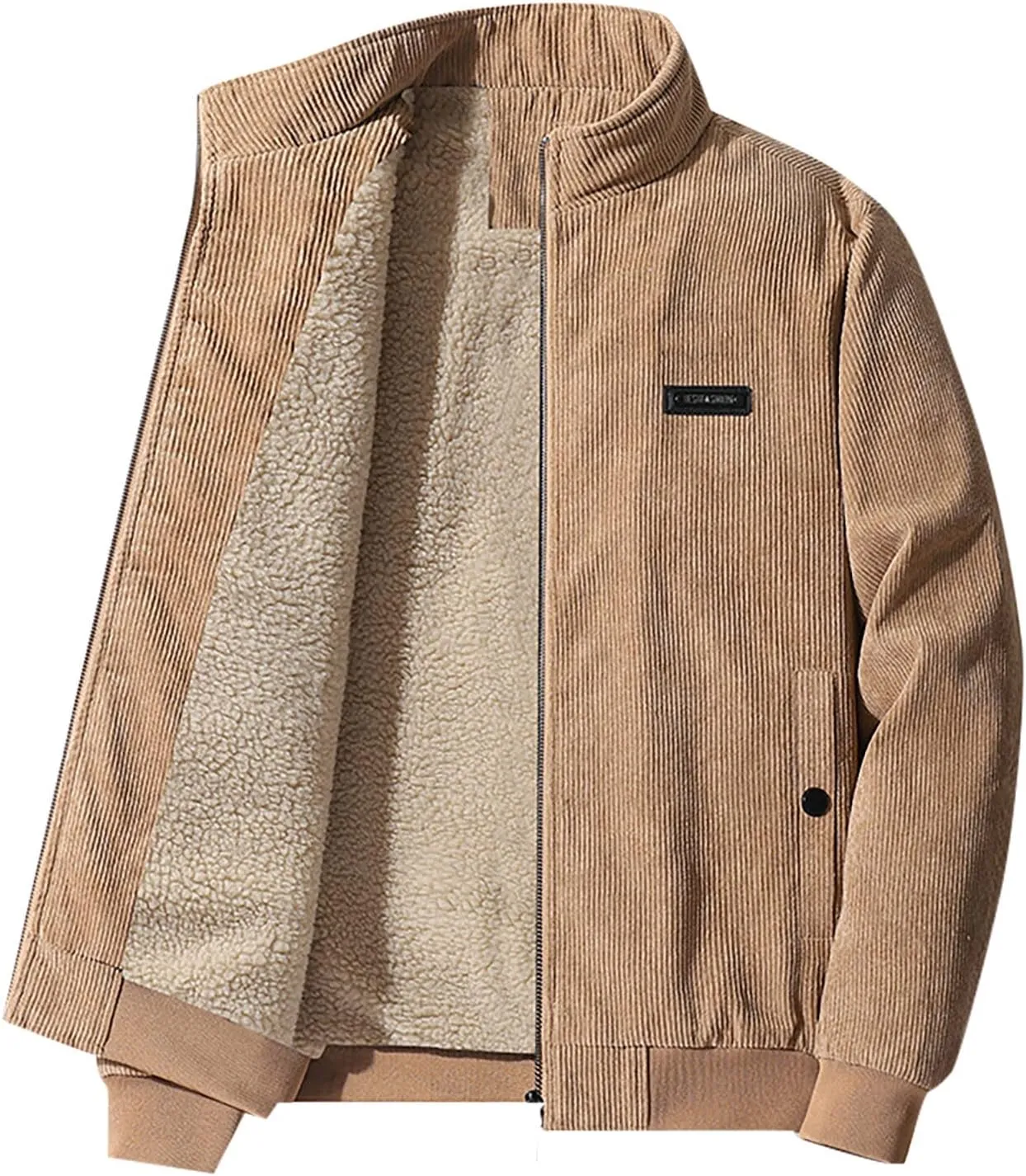 Mens Jacket Winter Corduroy Thickened Zip Up Heavyweight Jackets Warm Sherpa Lined Fleece Loose Coat, XL-5XL