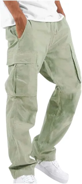 Mens Multi Pocket Cargo Pants Slim Straight Fit Casual Comfort Drop Crotch Jogger Pants for Hiking Combat Work