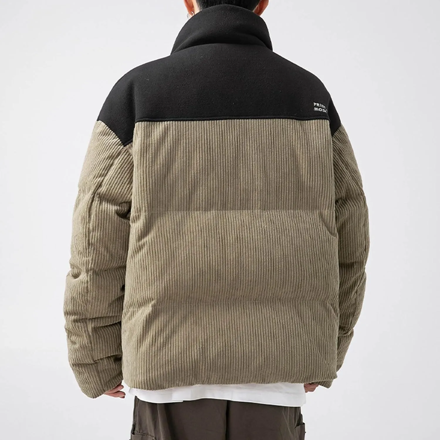 Mens Puffer Down Jackets Trendy Stand Collar Zipper Quilted Coats Winter Puffy Jacket Thermal Outerwear with Pockets