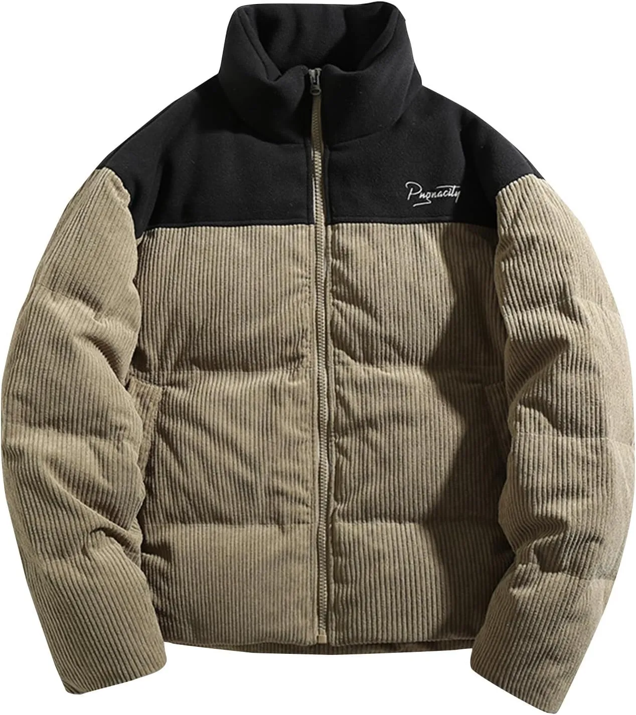 Mens Puffer Down Jackets Trendy Stand Collar Zipper Quilted Coats Winter Puffy Jacket Thermal Outerwear with Pockets