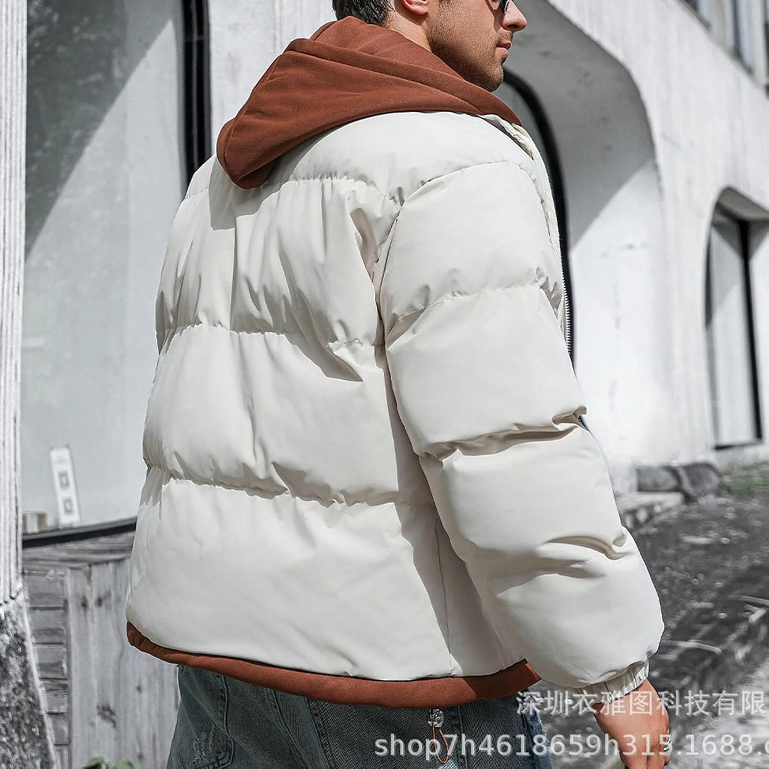 Mens Puffer Jacket Zip up Padded Coat Hooded down Coat Quilted Insulated Jacket Windproof Winter Jacket Thermal Outwear