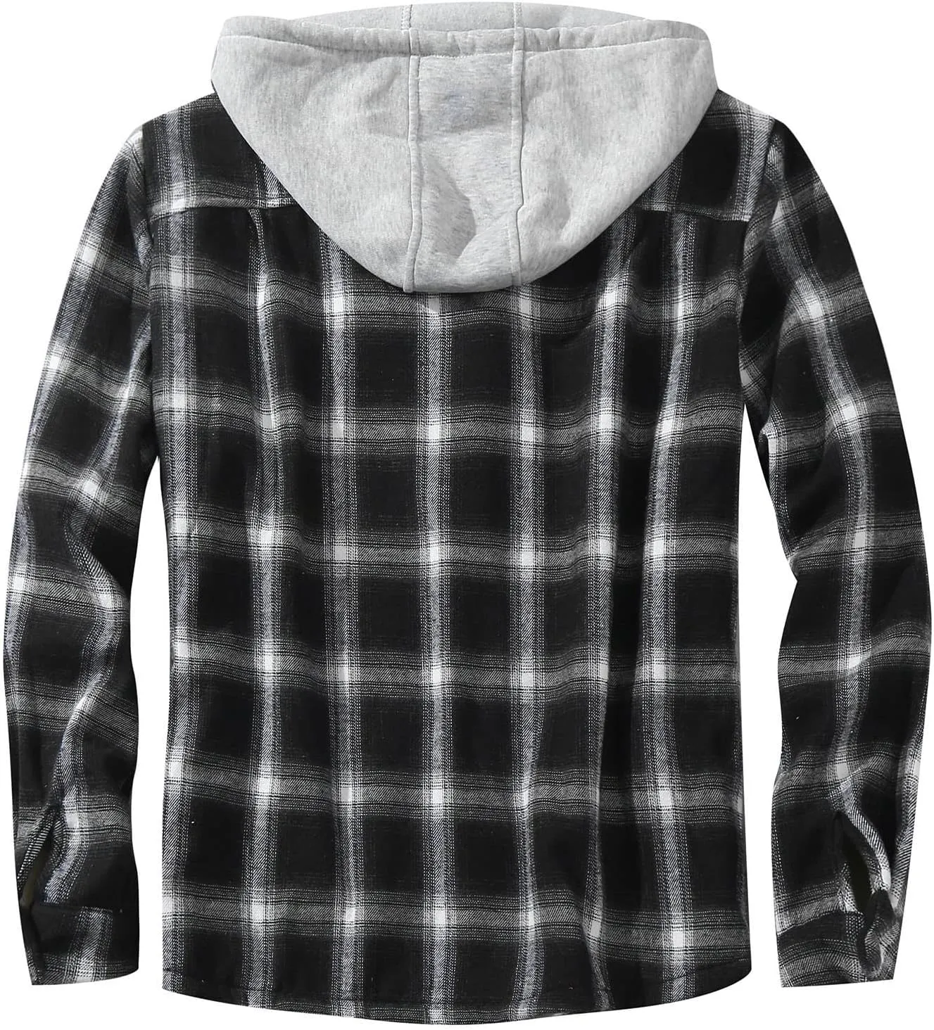 Mens Sherpa Fleece Lined Plaid Hoodie Jackets Long Sleeve Button Down Coat Slim Fit Fannel Jacket Patchwork Jackets