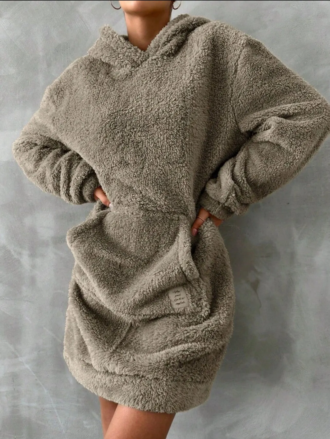 Oversized Fluffy Hoodie Sweatshirt, Comfortable Sleepwear with Kangaroo Pocket and Drop Shoulder