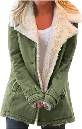 QWENTMTNTY Winter Coats for Women Fleece Lined Plus Size Sherpa Jacket Fashion Lapel Thicken Coat Thermal Outerwear Pockets