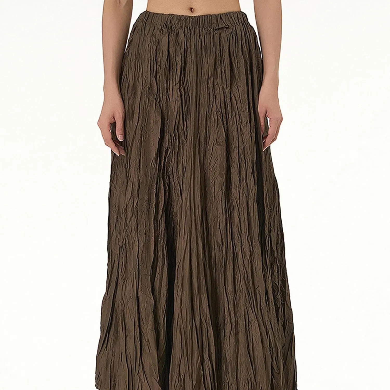 Skirts for Women Trendy Summer Pleated Wrinkle Boho Elastic High Waist Flowy Swing Maxi Long Skirt Holiday Outfit