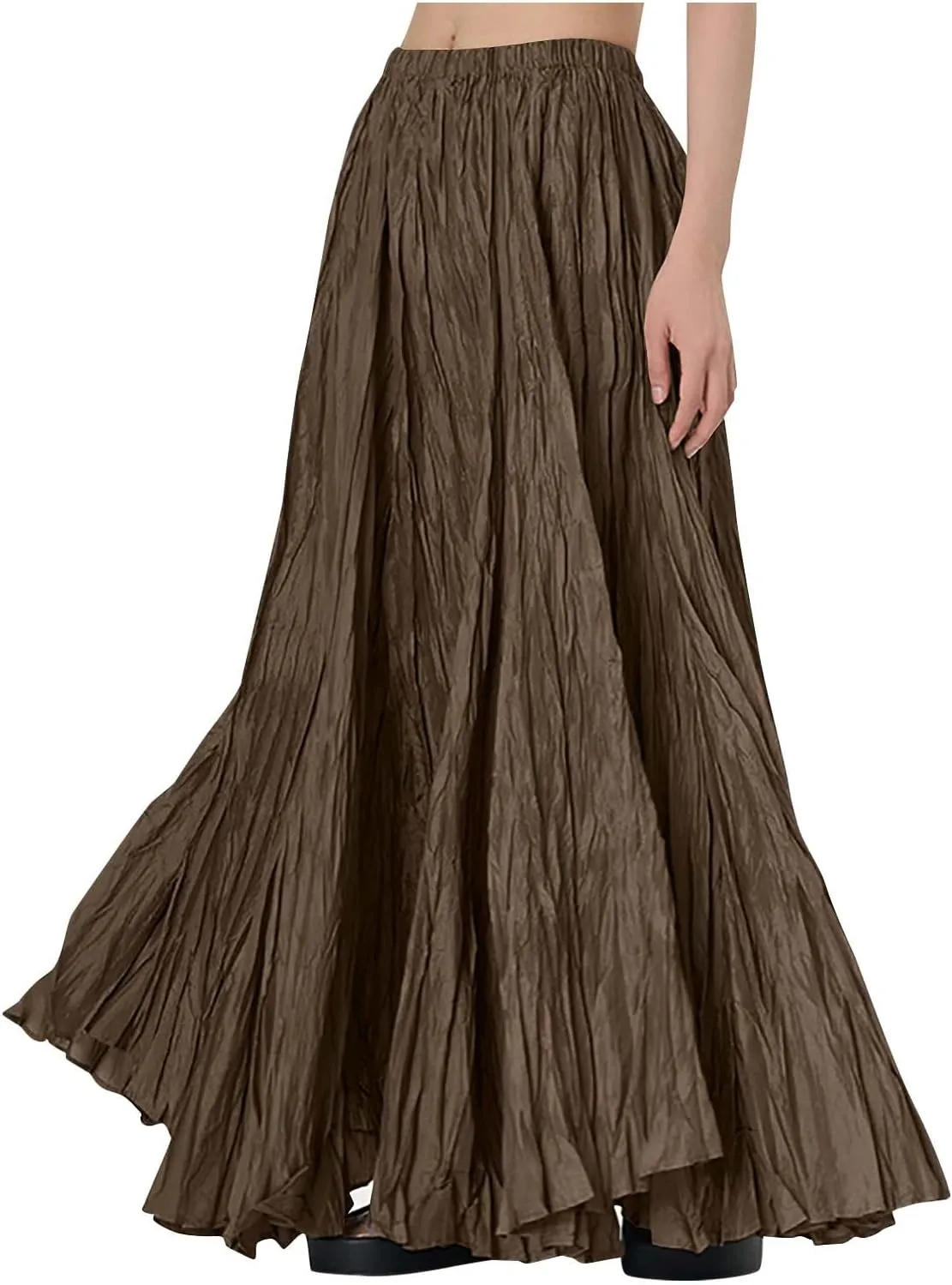 Skirts for Women Trendy Summer Pleated Wrinkle Boho Elastic High Waist Flowy Swing Maxi Long Skirt Holiday Outfit