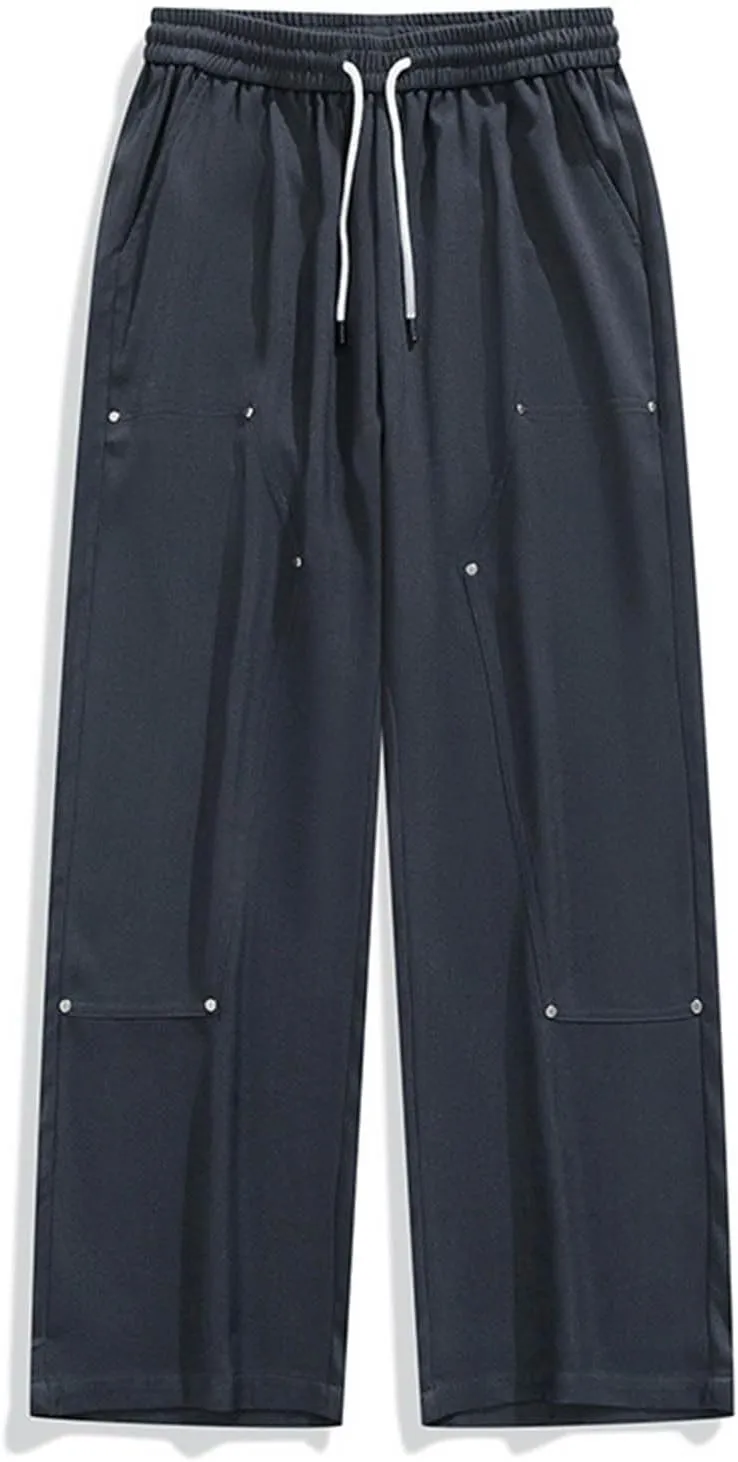 Straight Trousers for Men Plus Size Drawstring Elastic Waist Straight Leg Pants Casual Solid Loose Fit Exercise Pant