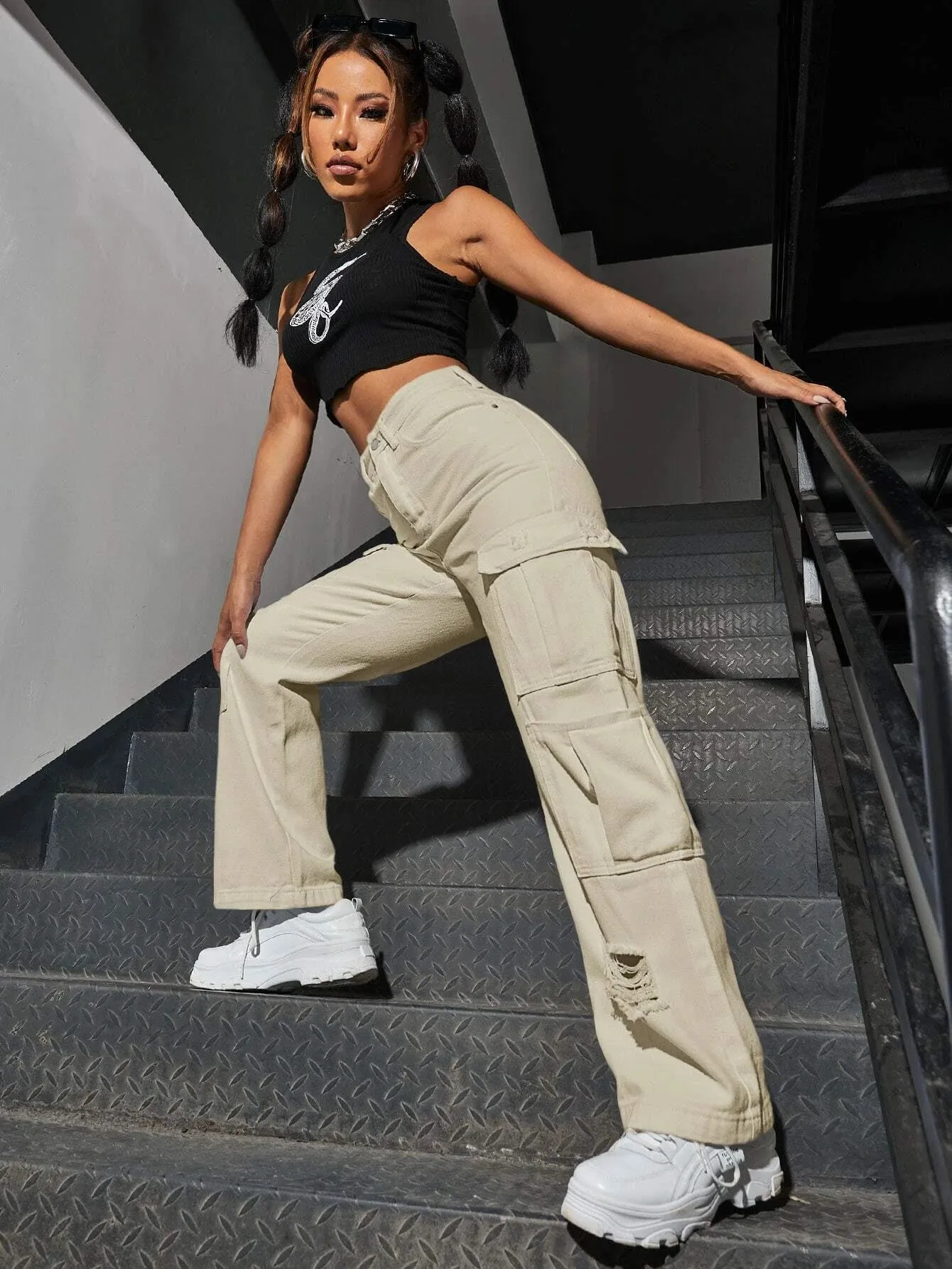 Western Flap Pocket Ripped Jeans