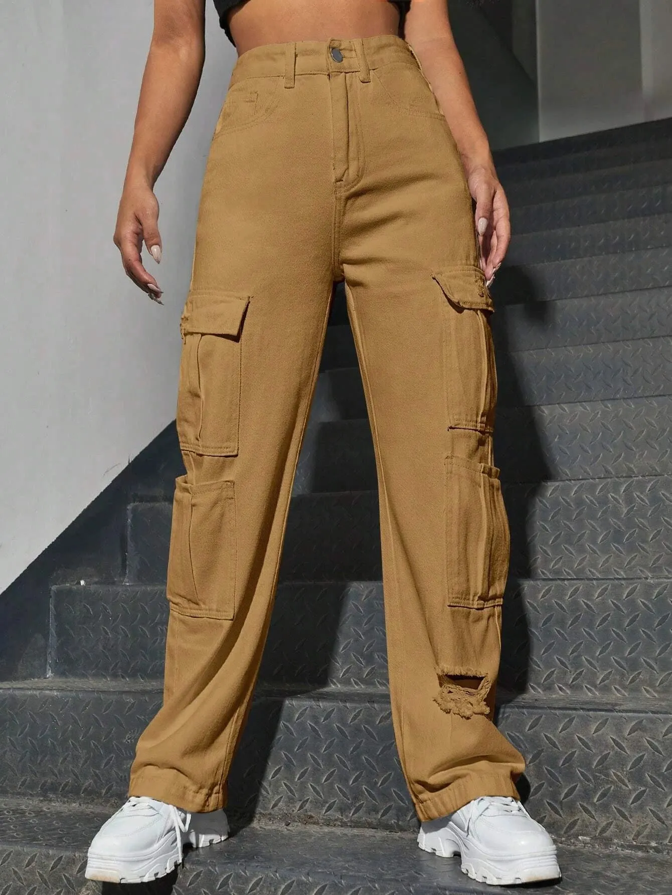 Western Flap Pocket Ripped Jeans