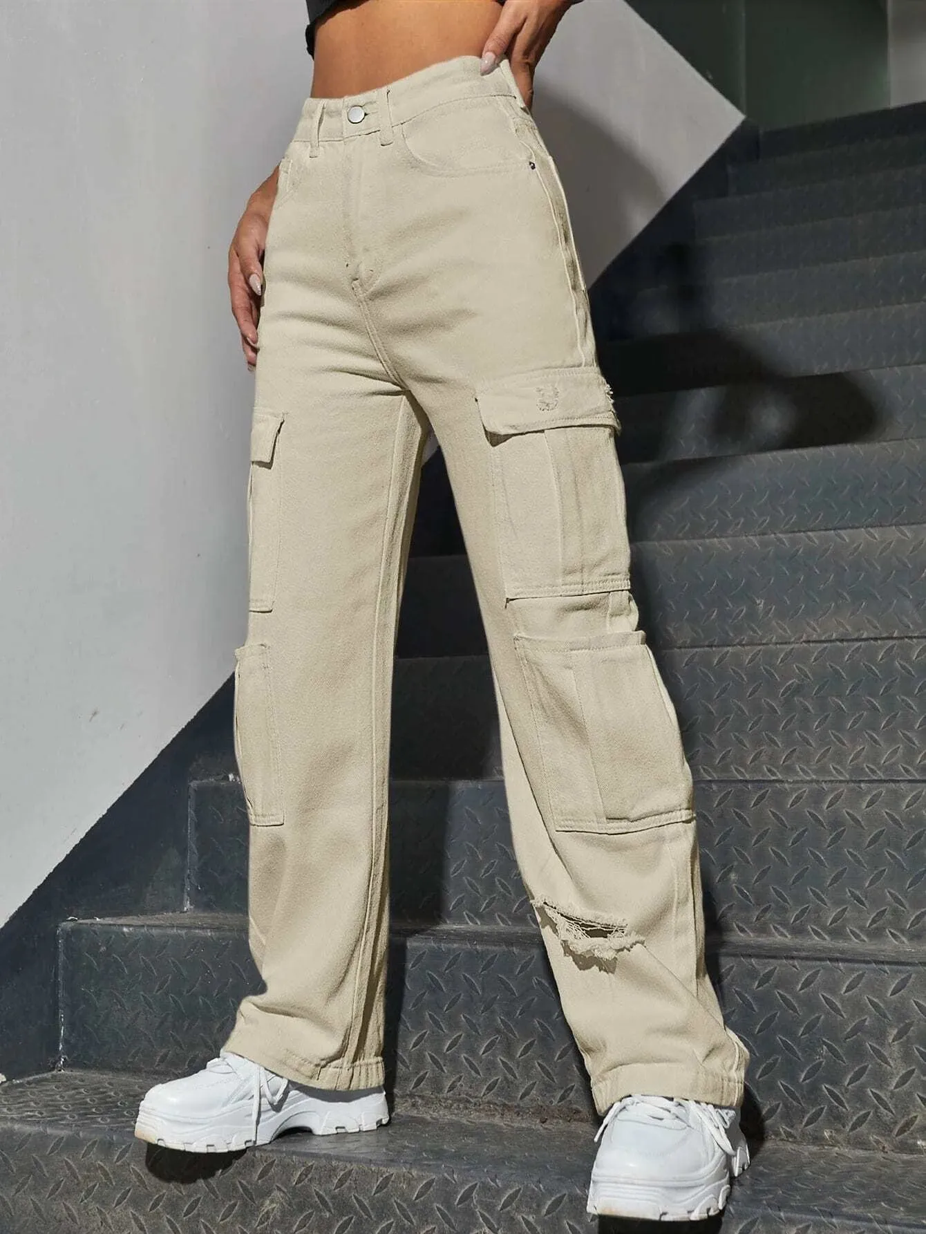 Western Flap Pocket Ripped Jeans