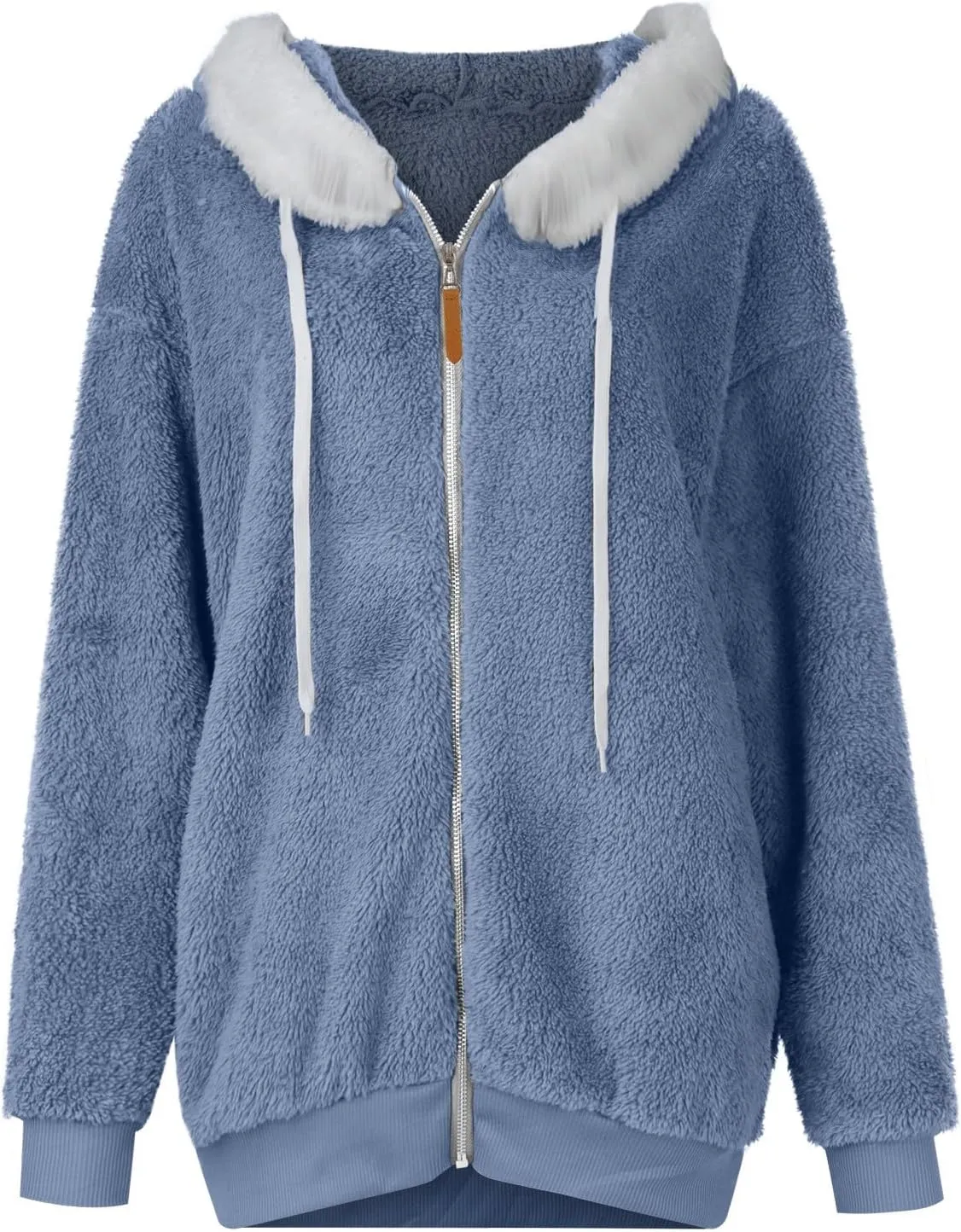 Winter Jackets for Women Full Zip Up Fuzzy Fleece Jacket Hooded Color Block Patchwork Cardigan Coats with Pockets