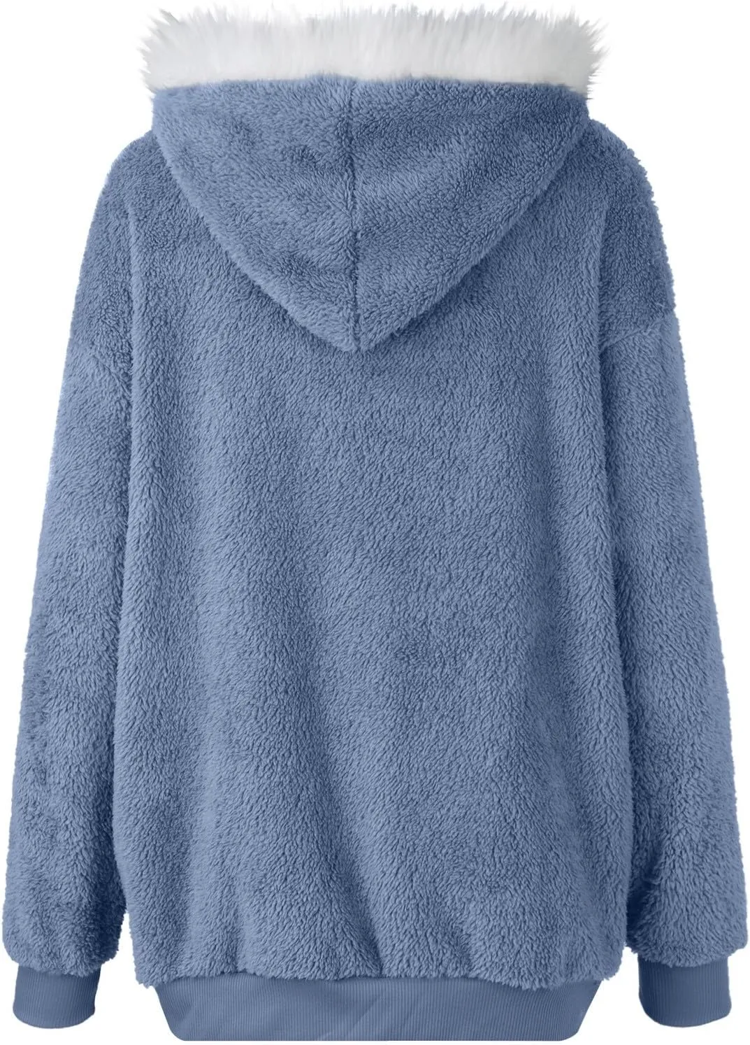 Winter Jackets for Women Full Zip Up Fuzzy Fleece Jacket Hooded Color Block Patchwork Cardigan Coats with Pockets