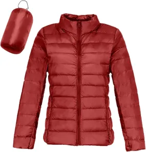Womens 2024 Winter Down Coats Lightweight Petite Hoodless Zip Up Puffer Jackets Casual Warm Long Sleeve Sport Outwear