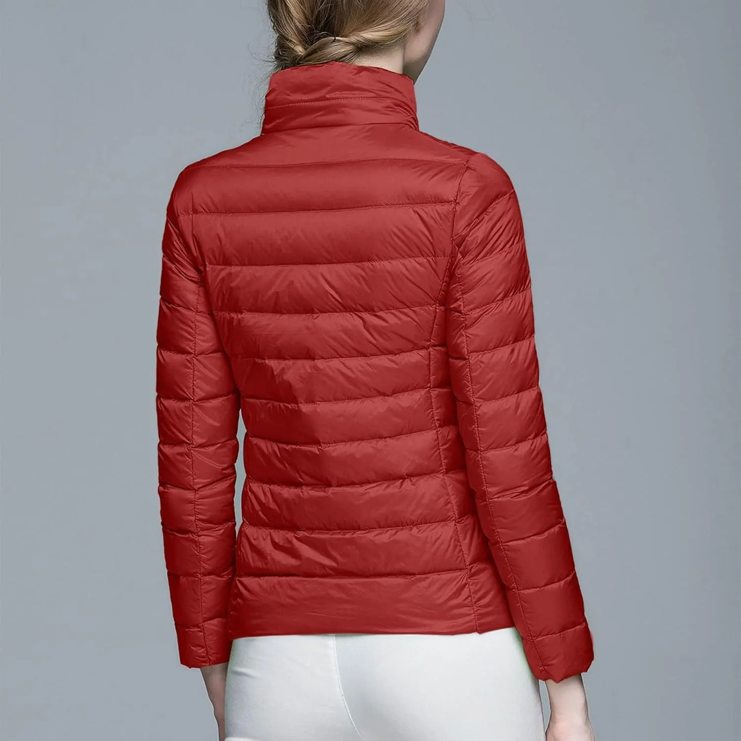 Womens 2024 Winter Down Coats Lightweight Petite Hoodless Zip Up Puffer Jackets Casual Warm Long Sleeve Sport Outwear