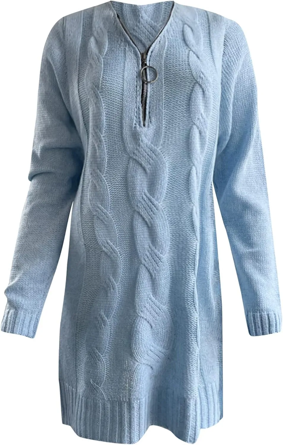 Womens Cable Knit Sweater Dress Half Zip Long Sleeve Sexy Bodycon Mock Neck Chunky Mini Knitted Bodycon Dresses