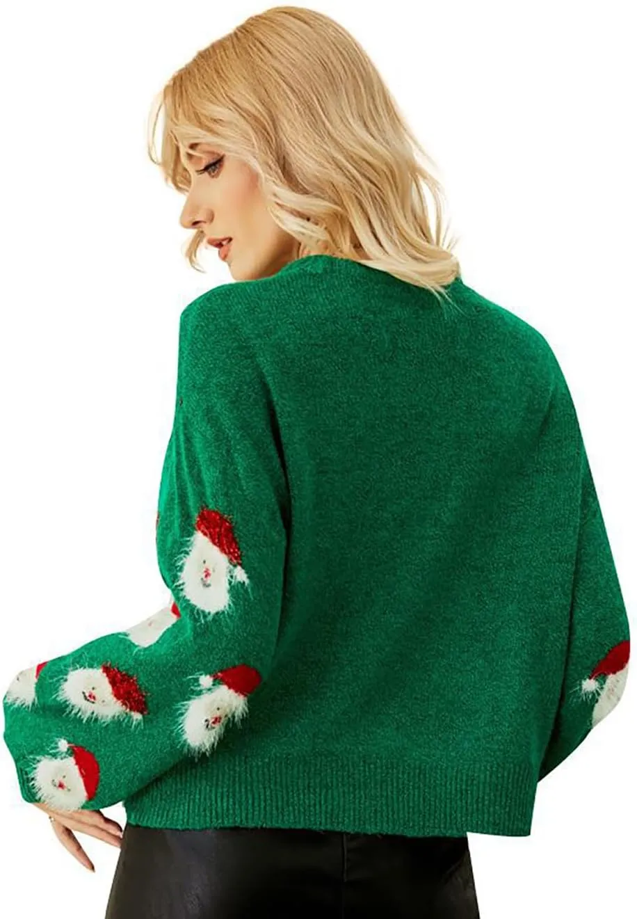 Women's Christmas Sweater Santa Claus Long Sleeve Pullover Sweatshirts 2023 Xmas Pattern Crew Neck Jacquard Knit Top