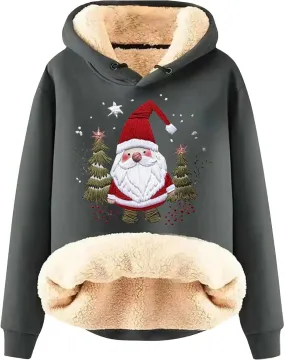 Women'S Fashion Daily Sweater And Velvet Thickened Warm Loose Hooded Pullover Women'S Christmas Hoodie Christmas