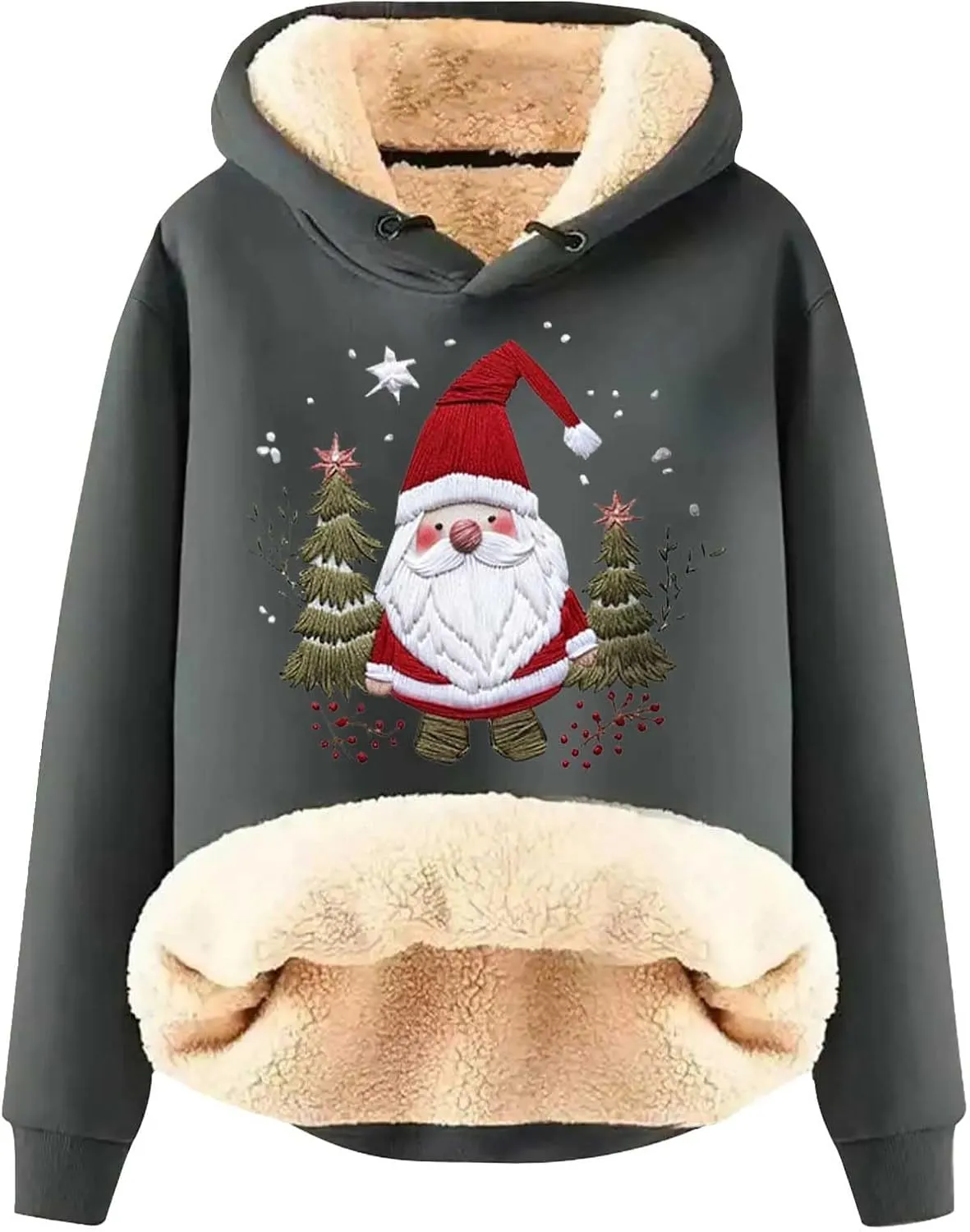 Women'S Fashion Daily Sweater And Velvet Thickened Warm Loose Hooded Pullover Women'S Christmas Hoodie Christmas
