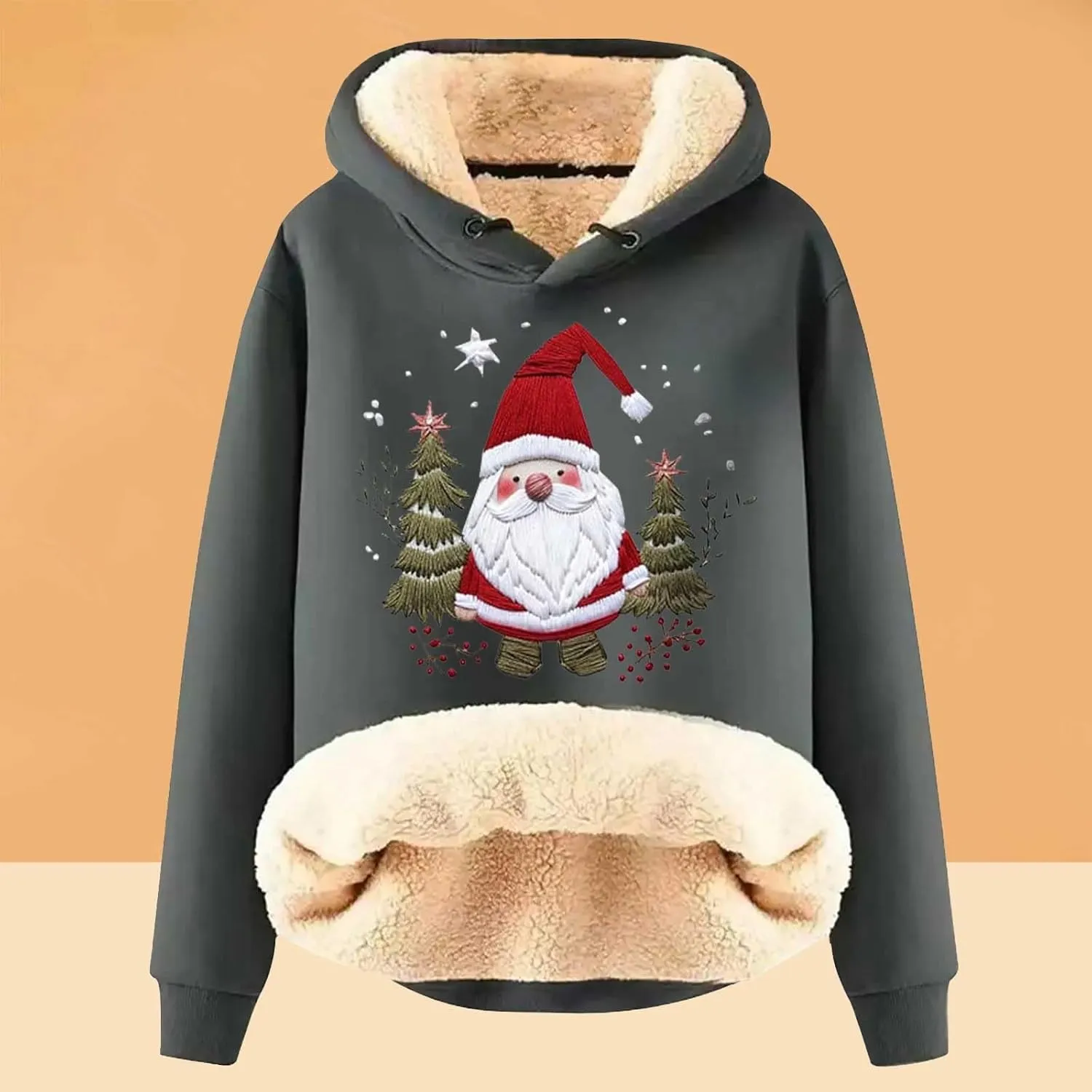 Women'S Fashion Daily Sweater And Velvet Thickened Warm Loose Hooded Pullover Women'S Christmas Hoodie Christmas