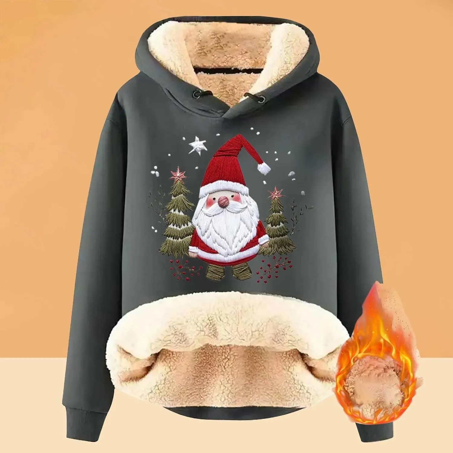 Women'S Fashion Daily Sweater And Velvet Thickened Warm Loose Hooded Pullover Women'S Christmas Hoodie Christmas