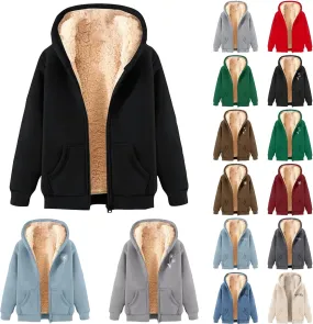 Womens Fleece Lined Jacket Oversized Full Zip Long Sleeve Hooded Outwear Casual Thicken Warm Jacket 2025 Winter Coats