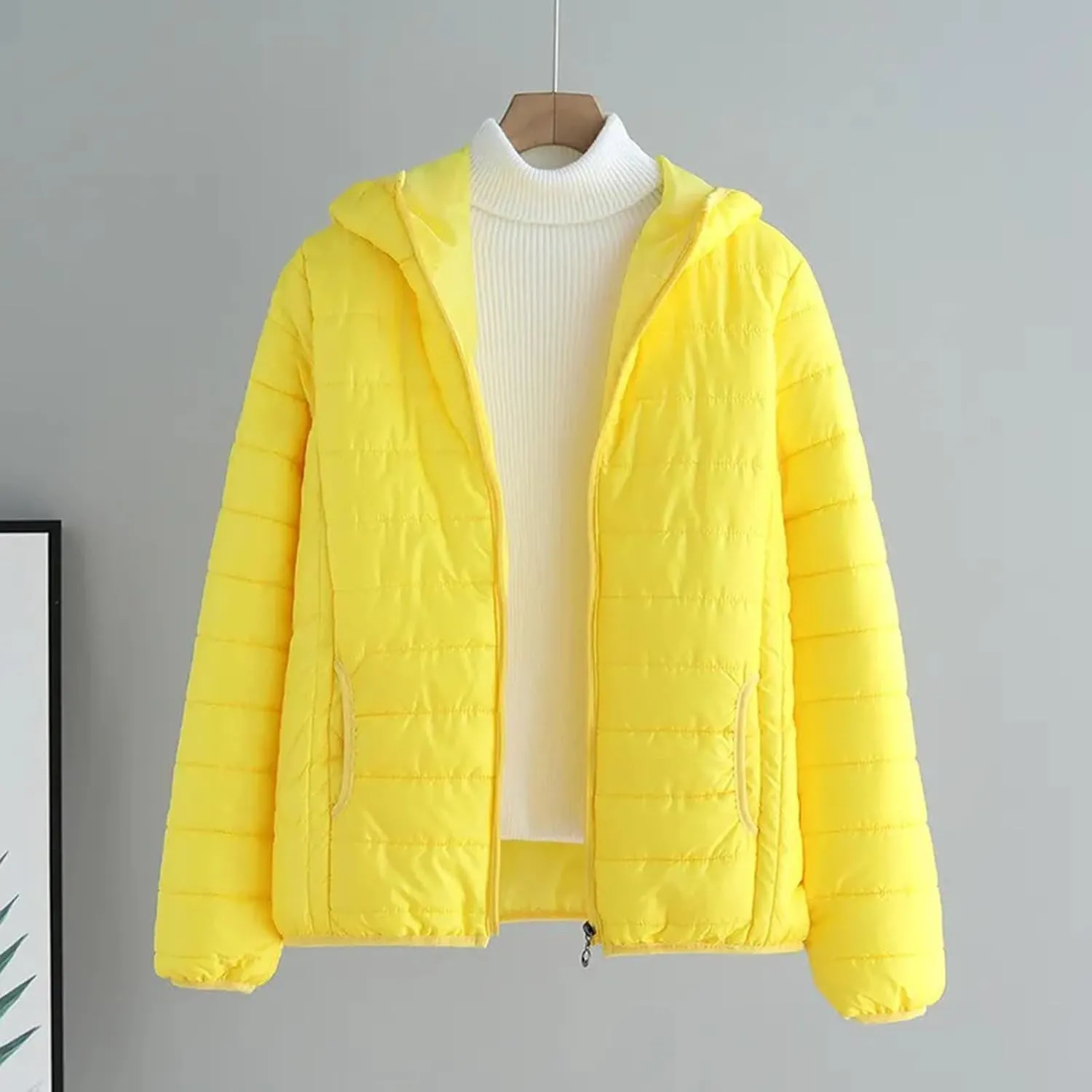Womens Winter Puffer Jacket Warm Lightweight Hooded Down Coat Casual Solid Long Sleeve Zipper Outwear 2024 Thermal Coat
