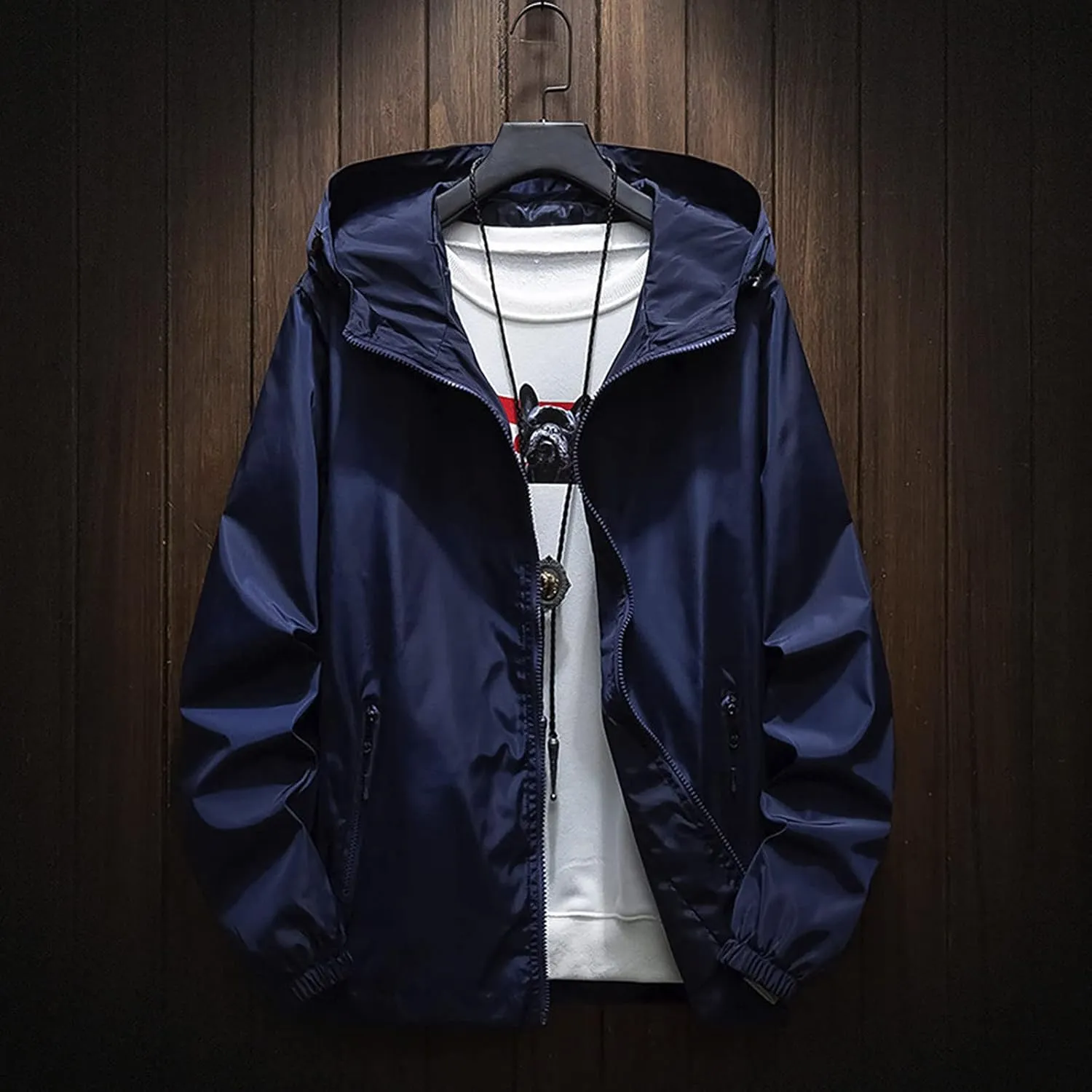 Ymosrh Men's Waterproof Jacket Casual Lightweight Full Zip Windproof Anorak Hoodie Rain Jackets Windbreaker, M-7XL