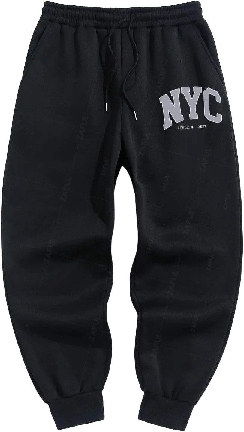 ZAFUL Men's Sweatpants Pattern Fuzzy Fleece-Lined Drawstring Jogger Sweatpants Athletic Pants