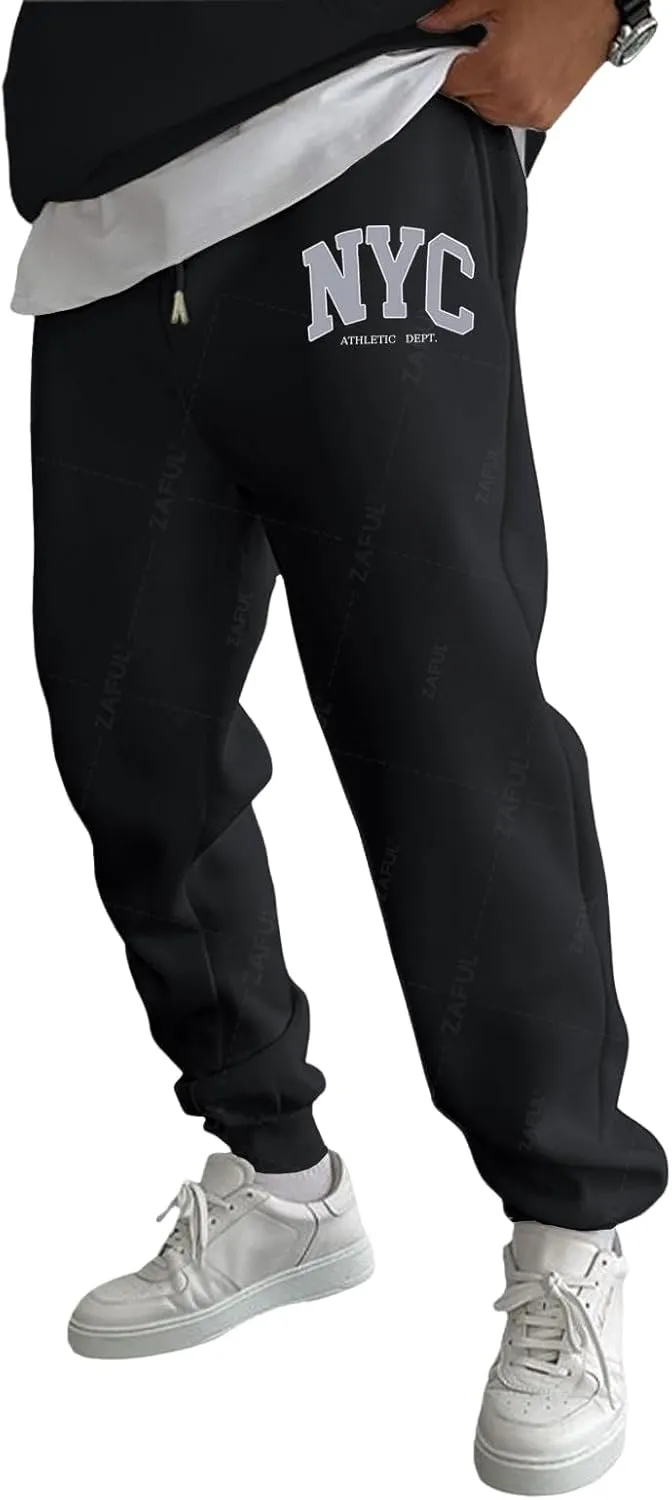 ZAFUL Men's Sweatpants Pattern Fuzzy Fleece-Lined Drawstring Jogger Sweatpants Athletic Pants