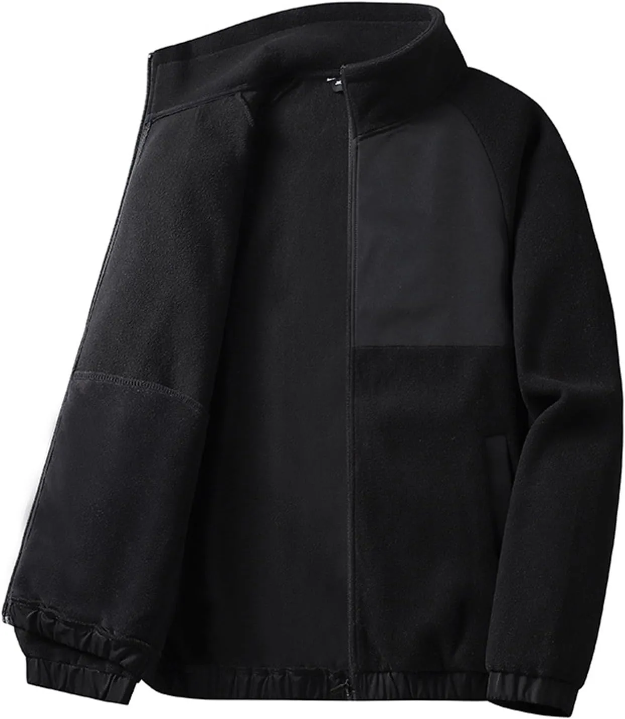 Zeiyignr Men’s Fuzzy Sherpa Bomber Jacket Motorcycle Jackets Varsity Jacket Colorblock Patchwork Jacket Warm Full Zip Up Coat